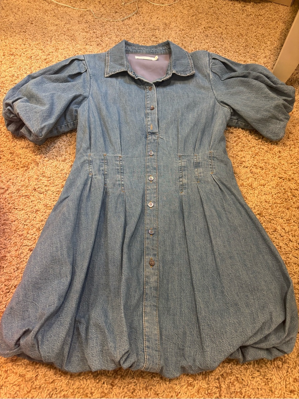 Jonathan Simkhai Light Blue Denim Button-Down Puff Sleeve Mini Dress